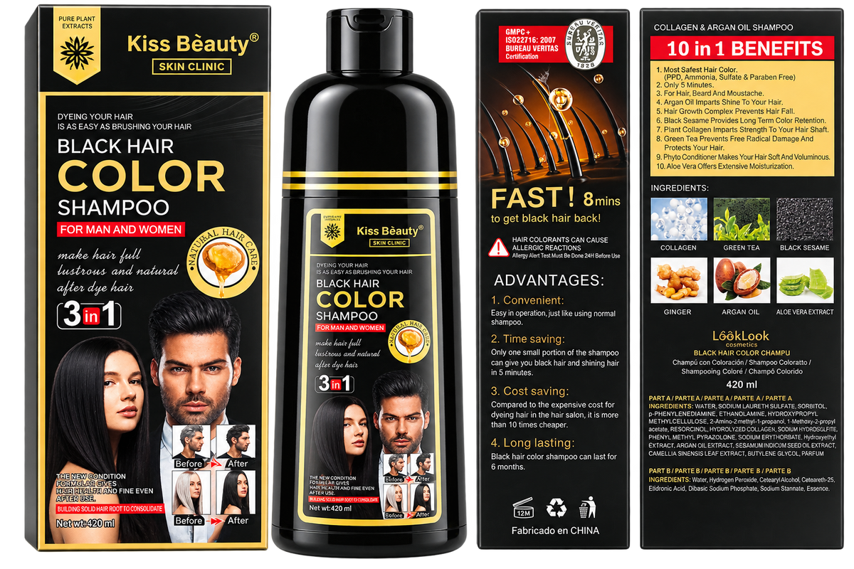 Kiss Beauty Black Hair Color Shampoo 420 ml clean product image